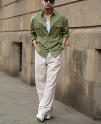 Green Double Pocket Lightweight Shirt 100% Cotton