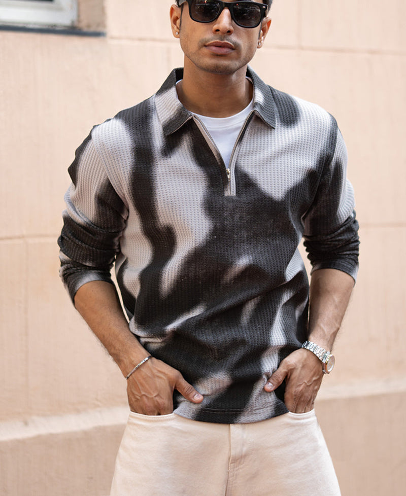Grey Printed Structure T-Shirt