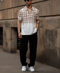 Beige Checks Print T-Shirt 100% Cotton