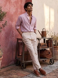 Pastel Pink Linen Blend Stripe Shirt