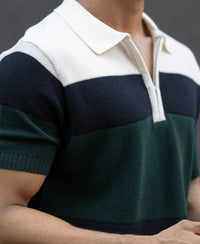 Olive & Navy Knit Stripe T-Shirt 100% Cotton