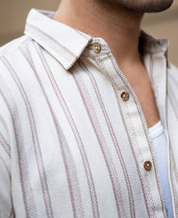 Cream Structured Stripe Shirt 100% Cotton