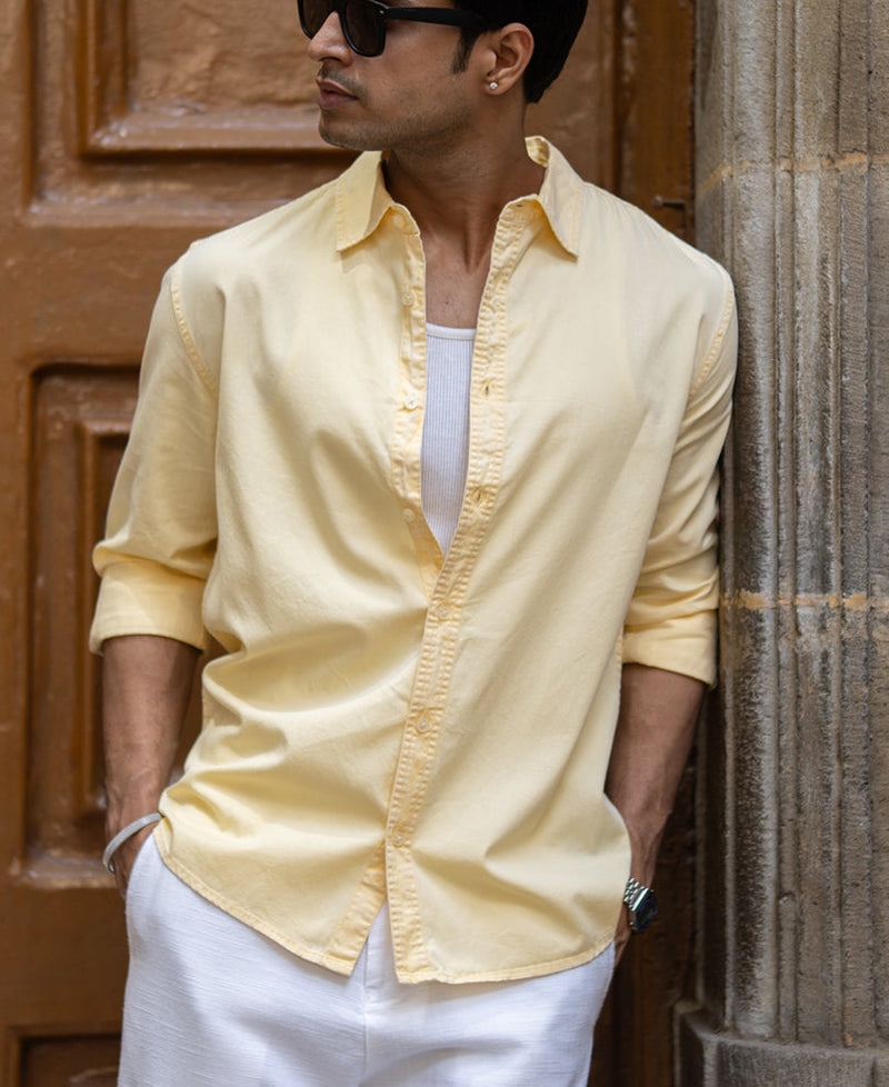 Yellow Overdyed Structure Shirt 100% Cotton