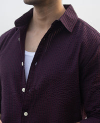 Wine Structured Striped Shirt 100% Cotton
