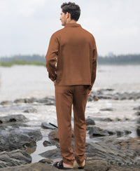 Brown Structured Cotton Kurta Shirt