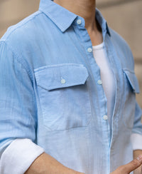Blue Double Pocket Ombre Shirt 100% Cotton
