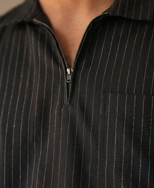 Black Striped Zipper Shirt