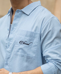Blue Linen Blend Embroidered Shirt