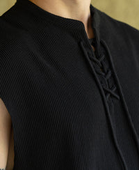 Black Knitted Henley Vest