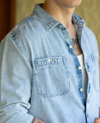 Blue Double Pocket Denim Shirt 100% Cotton