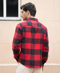 Bright Red Flannel Checks Shirt 100% Cotton