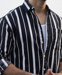 Black Lightweight Striped Shirt 100% Cotton