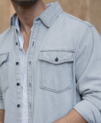 Grey Denim Shacket With Pockets 100% Cotton