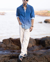 Dark Blue Ombre Stripe Shirt 100% Cotton