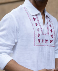 White Embroidered Kurta Shirt 100% Cotton
