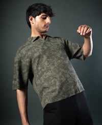Olive Structure Print Boxy T-Shirt