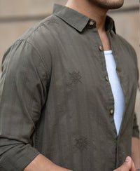 Olive Structure Embroidered Shirt 100% Cotton