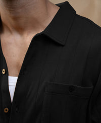 Black Double Pocket Knit Shirt 100% Cotton