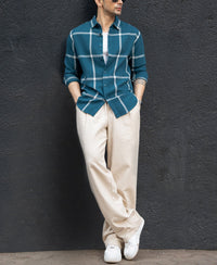 Teal Structured Checked Shirt