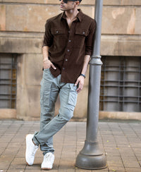 Brown Corduroy Shirt With Pockets 100% Cotton