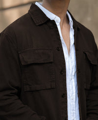 Dark Brown Double Pockets Denim Overshirt 100% Cotton
