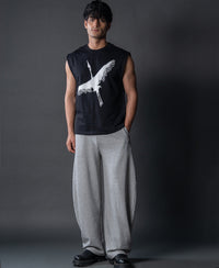 Heron Print Black Vest 100% Cotton