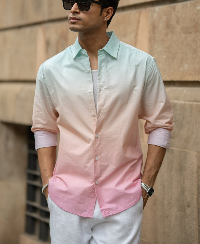 Green & Pink Ombre Shirt 100% Cotton