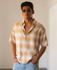 Beige Structured Checks Shirt