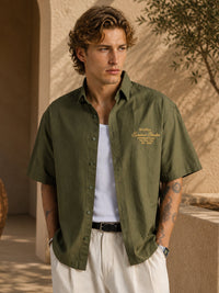 Olive Embroidered Oxford Shirt