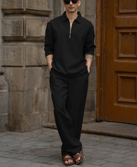 Black Structured Zipper Shirt 100% Cotton
