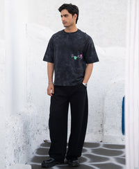 Black Washed Floral Print T-Shirt 100% Cotton