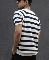 Navy Striped Raglan T-Shirt 100% Cotton