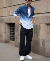 Blue Ombre Checked Shirt 100% Cotton