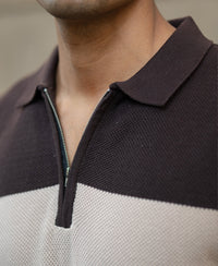 Beige & Brown Knit Stripe T-Shirt 100% Cotton
