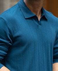 Royal Blue Striped Knitted T-Shirt 100% Cotton