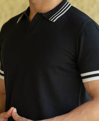 Black Knitted Polo T-Shirt 100% Cotton