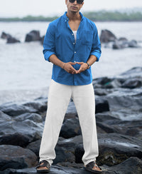 Cerulean Blue Linen Blend Shirt
