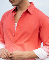 Coral Red Ombre Print Shirt 100% Cotton