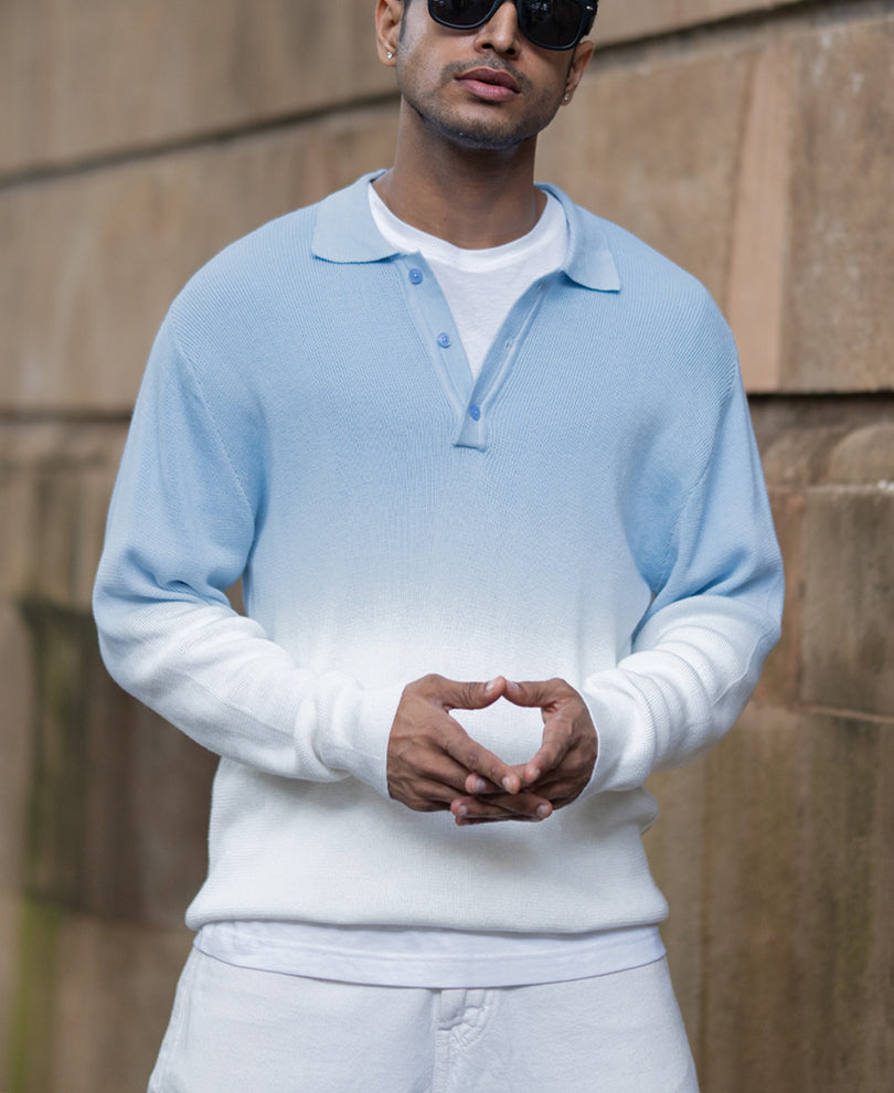 Light Blue Ombre Knit T-Shirt 100% Cotton