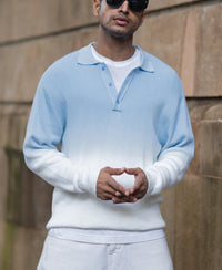 Light Blue Ombre Knit T-Shirt 100% Cotton