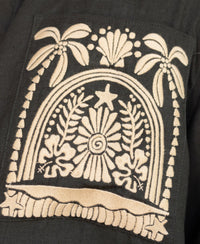 Dark Green Linen Blend Embroidered Shirt