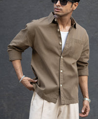 Dark Beige Printed Applique Shirt 100% Cotton