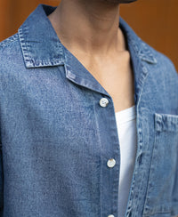 Dark Blue Washed Boxy Denim Shirt