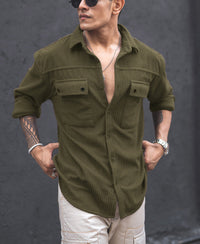 Olive Green Structured Knit Oversized Shirt