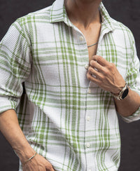 Light Green Waffle Checks Regular Fit Full Sleeves Shirt