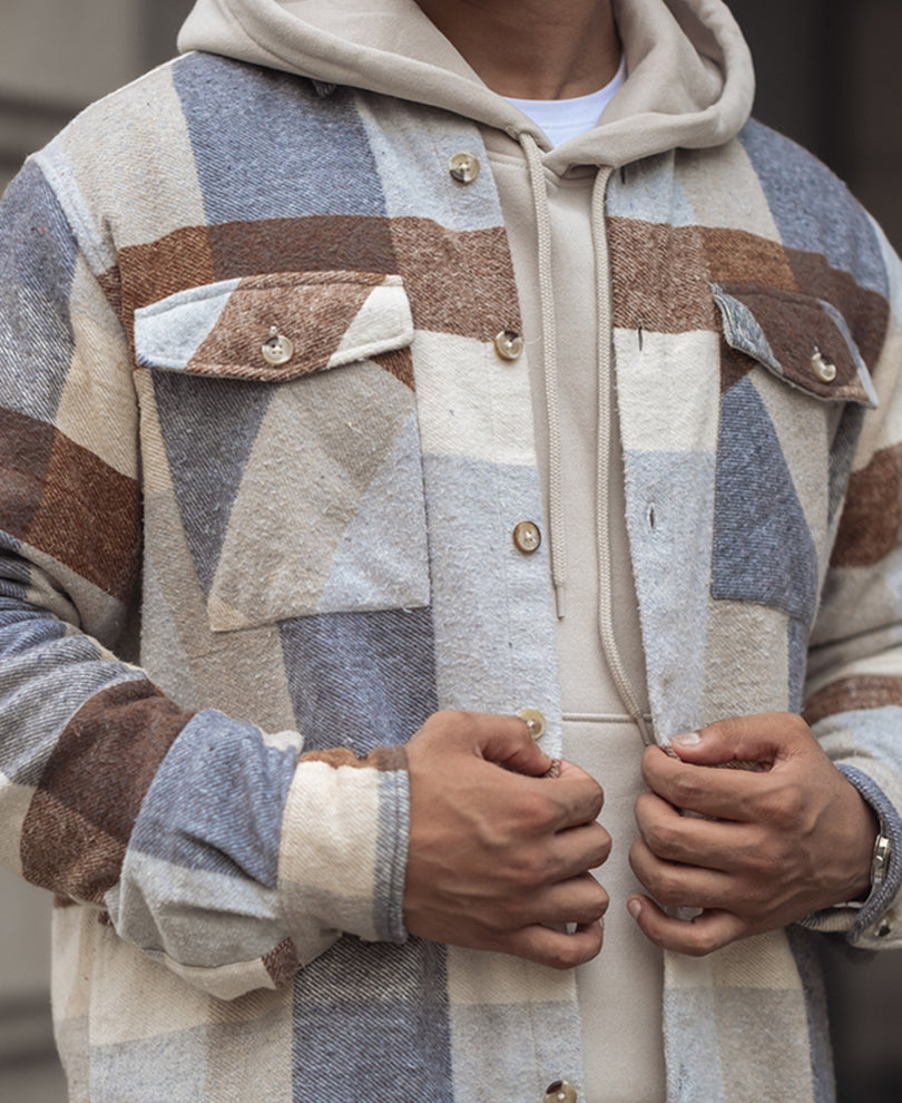Beige Regular Fit Full Sleeve Shirt With Double Flap Pocket