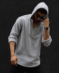 Grey Regular Fit Full Sleeves Hoodie Shirt 100% Cotton