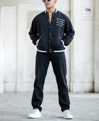 Black Embroidered Varsity Jacket 100% Cotton