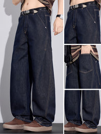 Men'S 3D Tailored Raw Denim Straight Leg Casual Basic Jeans