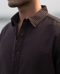 Brown Seer Sucker Stripe Shirt 100% Cotton